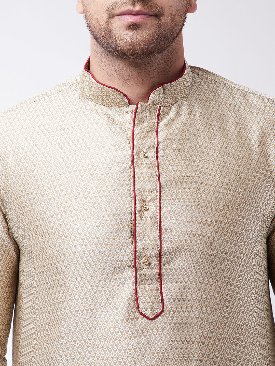 Men's Beige Color Silk Blend Kurta