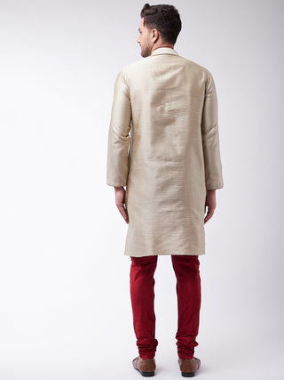 Vastramay Silk Blend Beige and Maroon Baap Beta Kurta Pyjama set