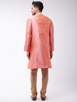 Vastramay Silk Blend Pink and Rose Gold Baap Beta Kurta Pyjama set