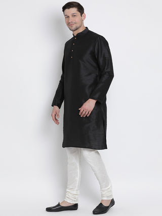VM BY VASTRAMAY Men's Black Cotton Silk Blend Kurta and Pyjama Set