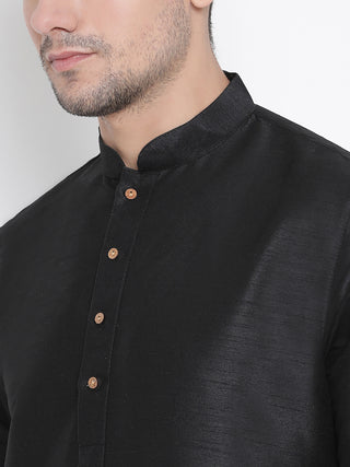 VM BY VASTRAMAY Men's Black Cotton Silk Blend Kurta and Pyjama Set