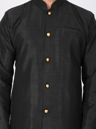 VASTRAMAY Men's Black Silk Blend Sherwani Set