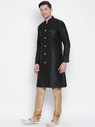 VASTRAMAY Men's Black Silk Blend Kurta and Pyjama Set