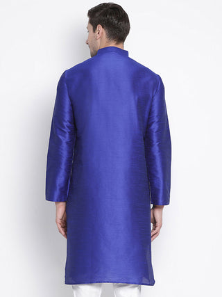VM BY VASTRAMAY Men's Blue Cotton Silk Blend Kurta