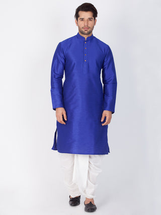 Men's Blue Cotton Silk Blend Kurta and Dhoti Pant Set