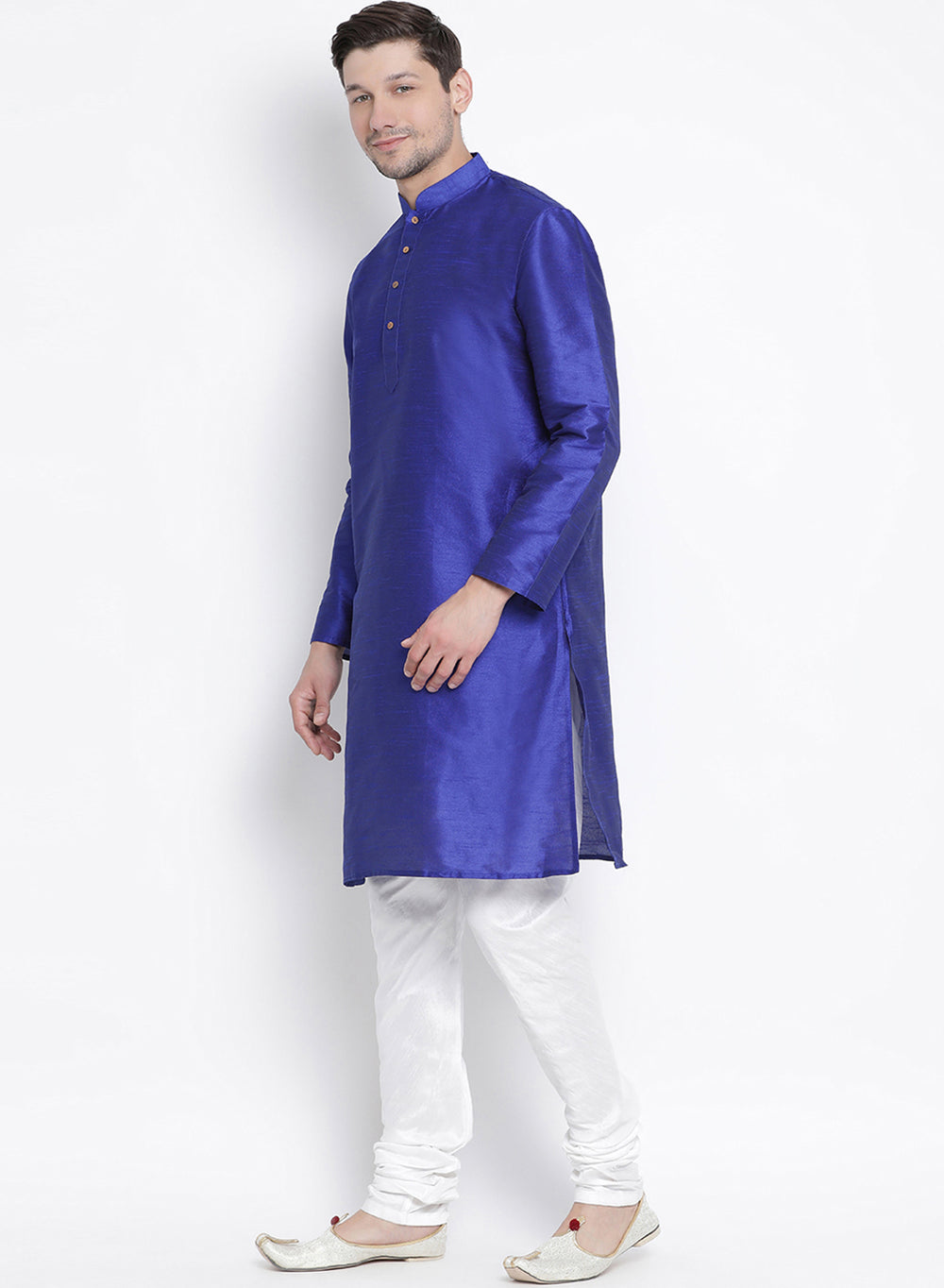 Men's Blue Cotton Silk Blend Kurta and Pyjama Set