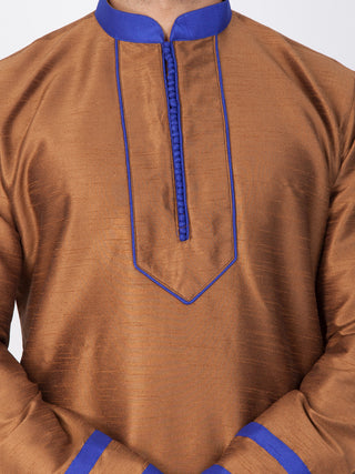 Men's Brown Cotton Silk Blend Kurta and Pyjama Set