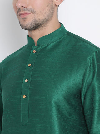Men's Green Cotton Silk Blend Kurta and Pyjama Set