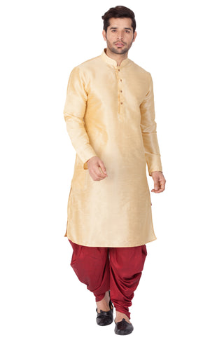 VM BY VASTRAMAY Men's Gold Cotton Silk Blend Kurta and Dhoti Pant Set