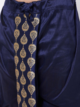 VM BY VASTRAMAY Men's Gold And Navy Blue Silk Blend Kurta And Dhoti Set