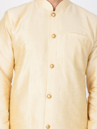 VASTRAMAY Men's Gold Silk Blend Sherwani Set