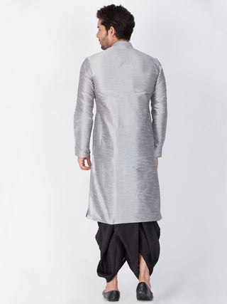 Men's Grey Cotton Silk Blend Kurta and Dhoti Pant Set