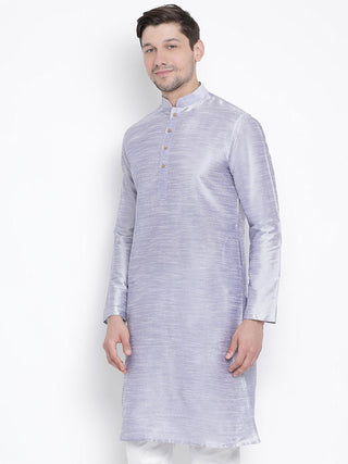 VM BY VASTRAMAY Men's Light Blue Cotton Silk Blend Kurta