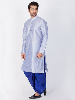 Men's Light Blue Cotton Silk Blend Kurta and Dhoti Pant Set