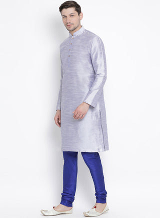 VM BY VASTRAMAY Men's Light Blue Cotton Silk Blend Kurta and Pyjama Set