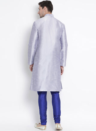 VM BY VASTRAMAY Men's Light Blue Cotton Silk Blend Kurta and Pyjama Set