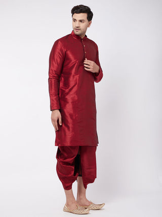 VM BY VASTRAMAY Men's Maroon Silk Blend Kurta And Dhoti Set