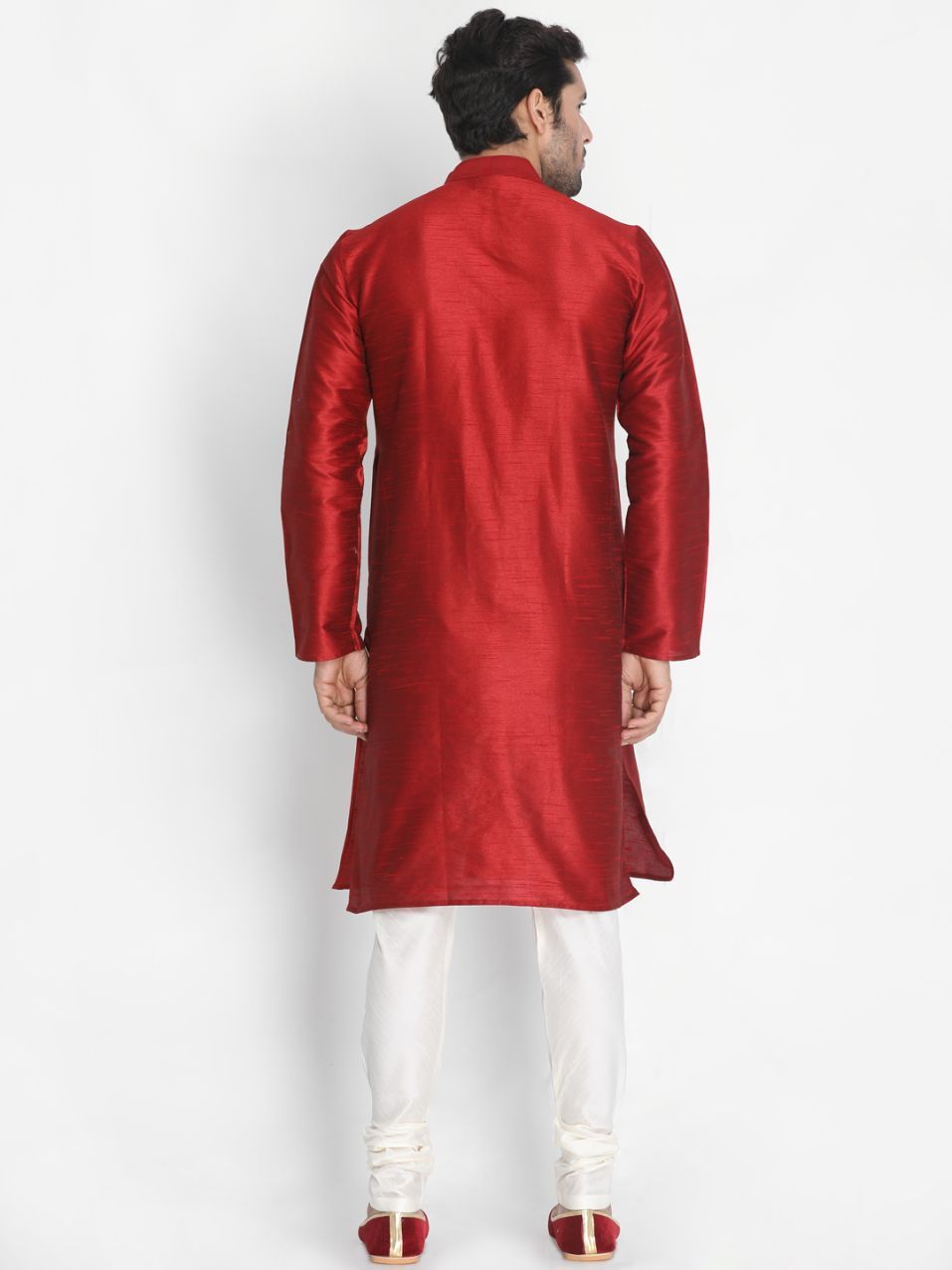 Men's Maroon Cotton Silk Blend Kurta and Pyjama Set