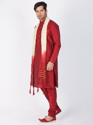 Vastramay Maroon Silk Blend Baap Beta Kurta Pyjama Dupatta set
