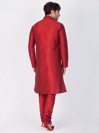 Vastramay Maroon Silk Blend Baap Beta Kurta Pyjama Dupatta set