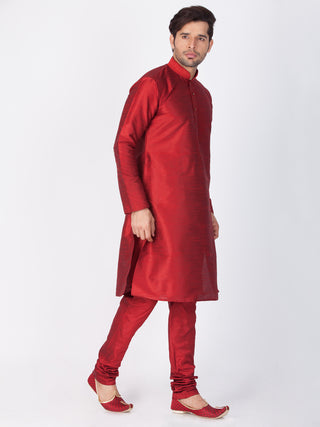 Vastramay Silk Blend Maroon Baap Beta Kurta Pyjama Set