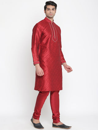 VASTRAMAY Men's Maroon Silk Blend Kurta and Pyjama Set
