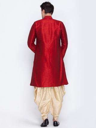VASTRAMAY Men's Maroon Silk Blend Sherwani Set