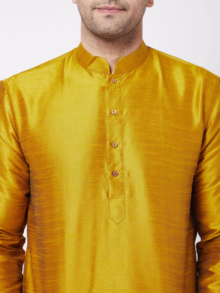 VM BY VASTRAMAY Men's Mustard Solid Silk Blend Kurta Pyjama Set