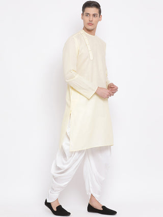 Vastramay Men's Cream Cotton Blend Kurta and White Dhoti Set