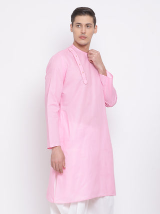 VASTRAMAY Men's Pink Cotton Blend Kurta