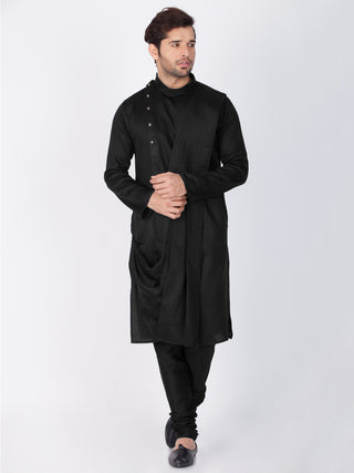 VASTRAMAY Men's Black Cotton Kurta and Pyjama Set