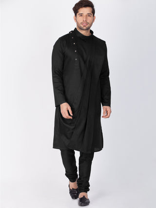 VASTRAMAY Men's Black Cotton Kurta and Pyjama Set