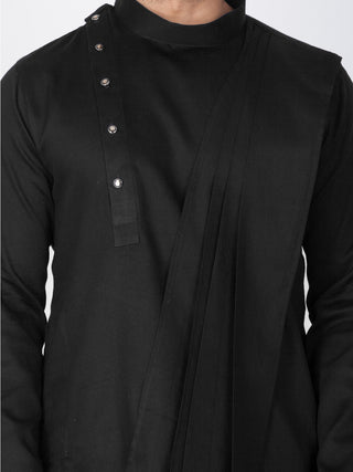 VASTRAMAY Men's Black Cotton Kurta and Pyjama Set