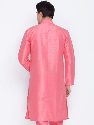 VM BY VASTRAMAY Men's Pink Cotton Silk Blend Kurta