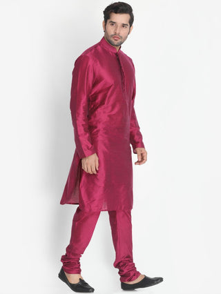 Men's Purple Cotton Silk Blend Kurta and Pyjama Set