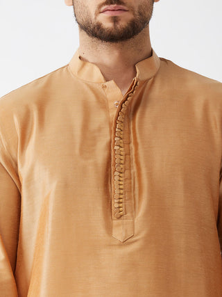 VASTRAMAY Men's Rose Gold And Gold Cotton Silk Blend Kurta And Dhoti Set