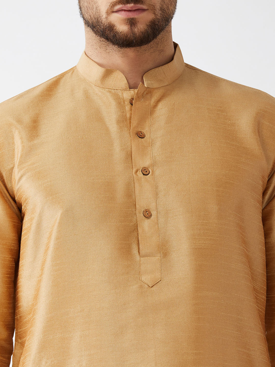 Men's Rose Gold And Gold Silk Blend Kurta And Dhoti Set