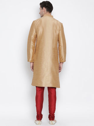 Men's Gold Cotton Silk Blend Kurta and Pyjama Set