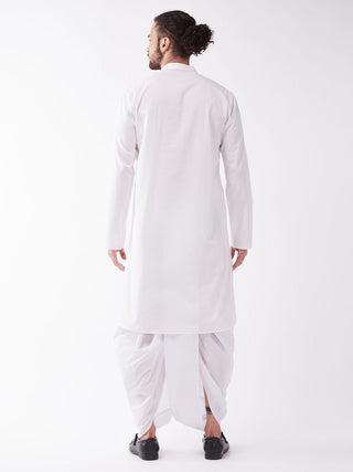 VASTRAMAY Men's White Cotton Blend Kurta And Dhoti Set