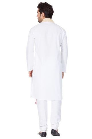 Men's White Cotton Kurta, Pyjama &amp; Dupatta Set