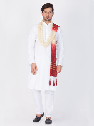 Vastramay Pure Cotton White Baap Beta Kurta Pyjama And Dupatta Set