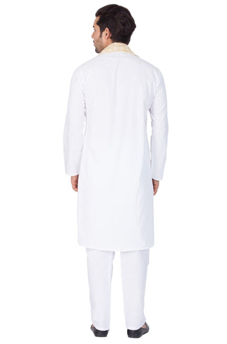 Men's White Cotton Kurta, Pyjama &amp; Dupatta Set
