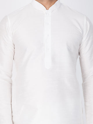 Men's White Cotton Silk Blend Kurta and Dhoti Pant Set
