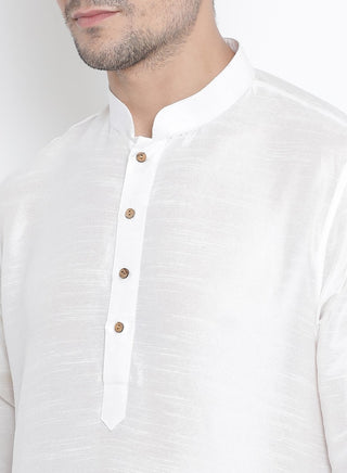 Men's White Cotton Silk Blend Kurta and Pyjama Set