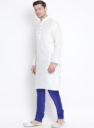 Men's White Cotton Silk Blend Kurta and Pyjama Set