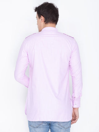 Men's Pink Cotton Short Kurta