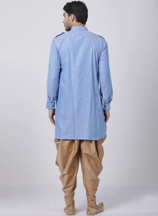 Men's Blue Cotton Blend Kurta and Dhoti Pant Set