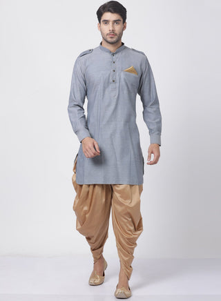 Men's Grey Cotton Kurta and Dhoti Pant Set