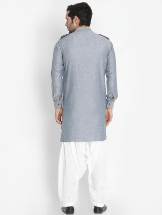 Men's Grey Cotton Blend Kurta and Patiala Set