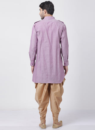 Men's Purple Cotton Kurta and Dhoti Pant Set